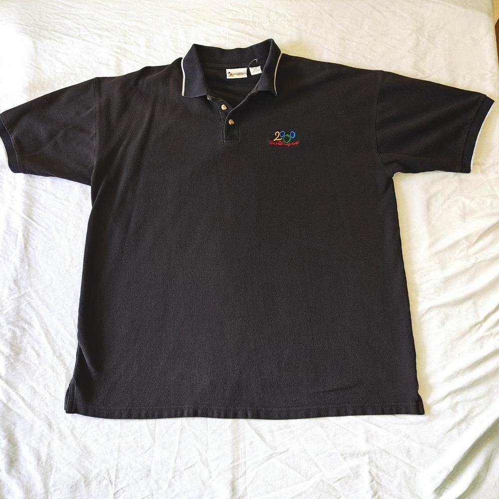 Vintage Walt Disney World 2000 Millennium Polo Shirt Black XXL Y2K Mickey Tag
